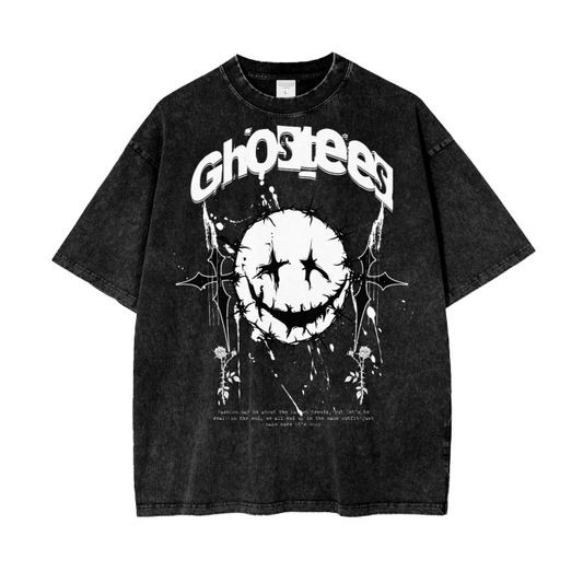 Vintage,Drop Shoulder,T-Shirt,shirt,Ghostees,Barbed wire,Smiley,Acid Wash